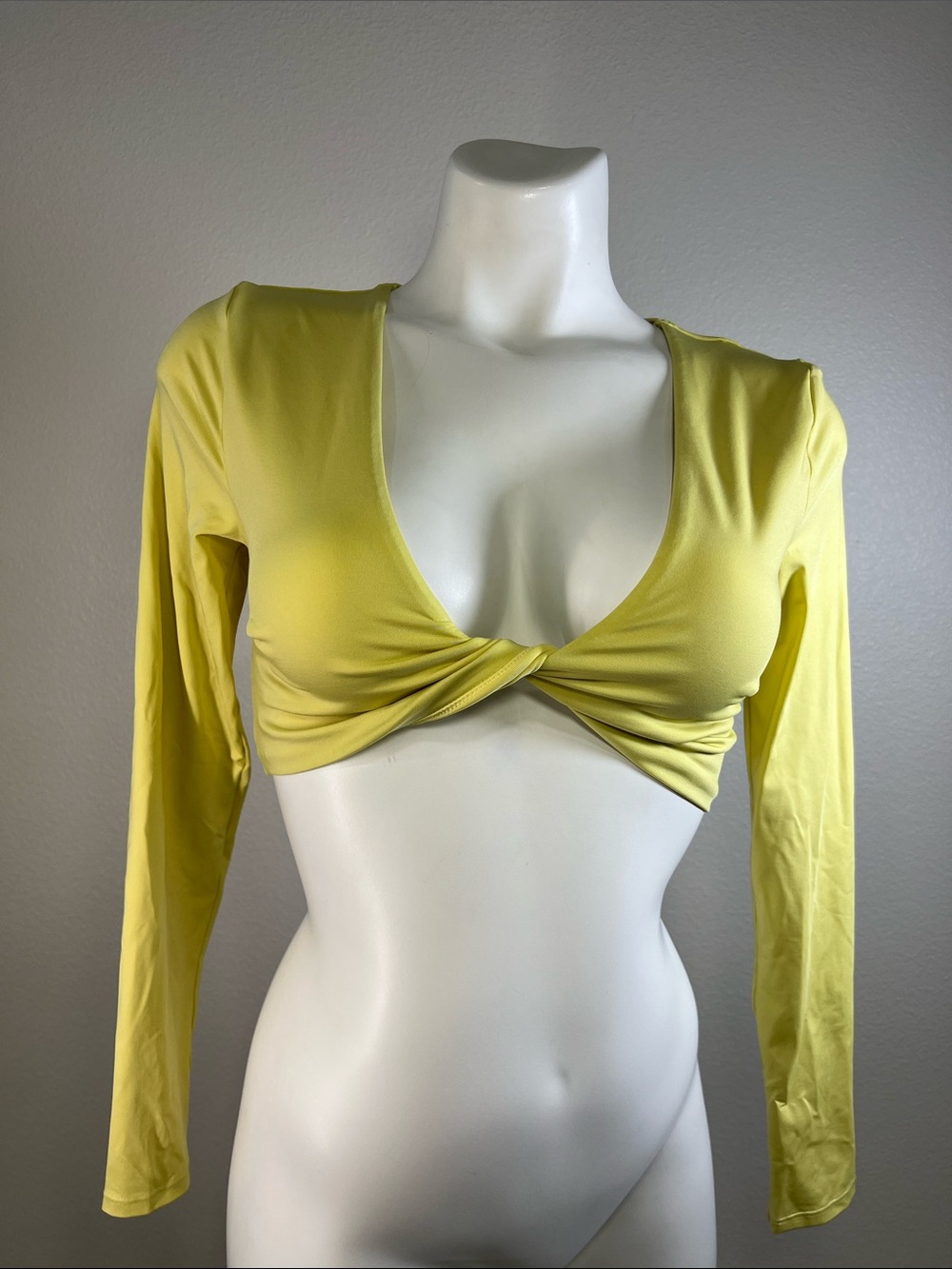 H&M Yellow Twist-Front Long Sleeve Crop Top
